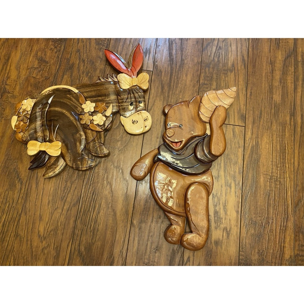 Vtg 3D Wooden Disney Winnie the Pooh Wall Art Eeyore Set Nursery Children's